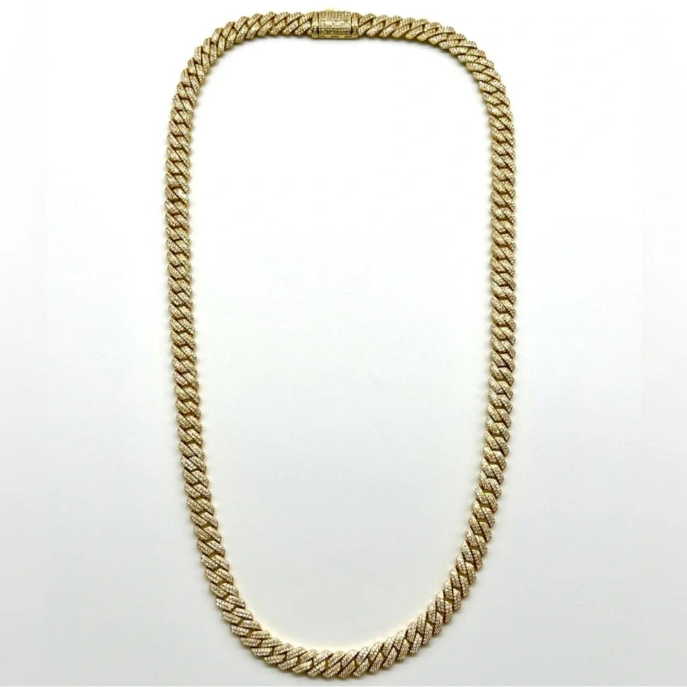18k Gold Plated, 925 Silver, 9.OCTW Moissanite Square Miami Cuban Chain